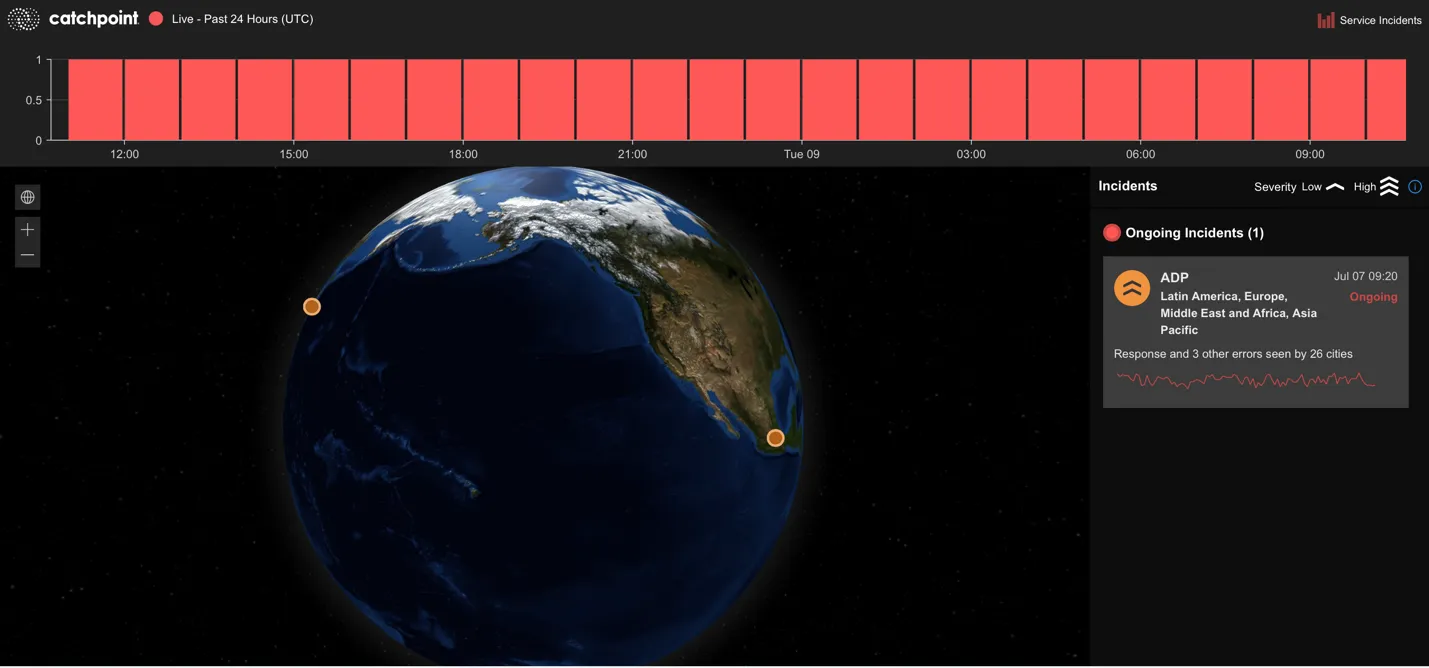 Catchpointのライブインターネット障害マップの図