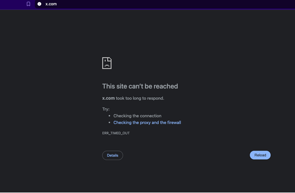 障害中に見られたx.comの一般的なユーザ画面の例